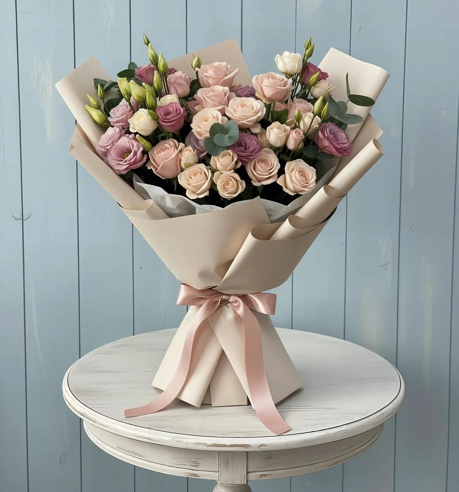 Букет цветов из: Розы и Лизиантусы в Чегдомыне