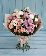 Букет цветов из:  Хризантемы, Розы и Альстромерии #REPLACE_PRED# Чегдомыне